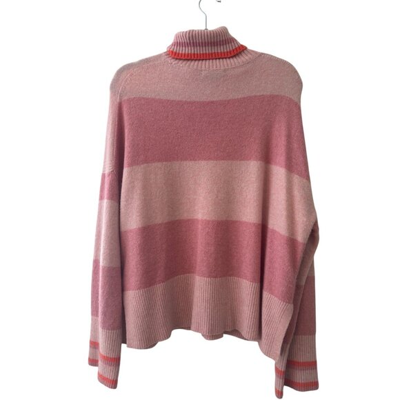 J. Crew Pink Striped Turtleneck Sweater L Supersoft Yarn Cozy & Stylish - Picture 3 of 10